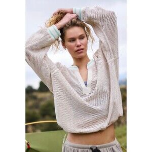 Free People FP Movement Tailgate Layer Blouse Top Oversized Knit Sheer S 284303